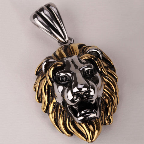 Lion necklace for men women 316L stainless steel pendant W/ chain GN06 antique gold silver biker jewelry wholesale dropship