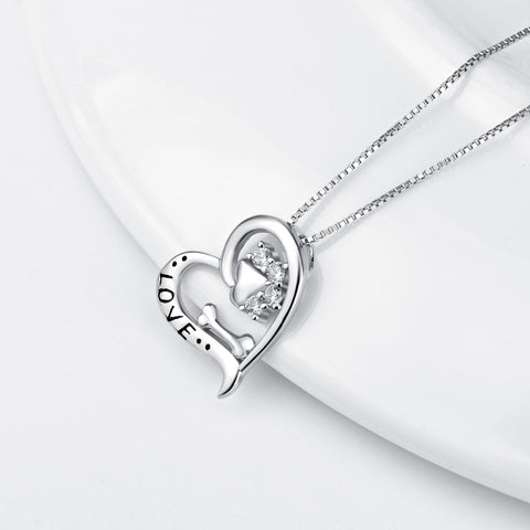 Love Heart Dog Paw Print Bone Pendant 925 Sterling Silver Statement Necklaces Lovely Animal Jewelry Kolye For Women