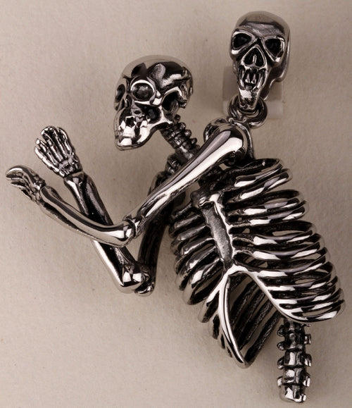 Men stainless steel necklace 316L skull skeleton pendant W chain biker heavy punk jewelry GN67 wholesale dropshipping
