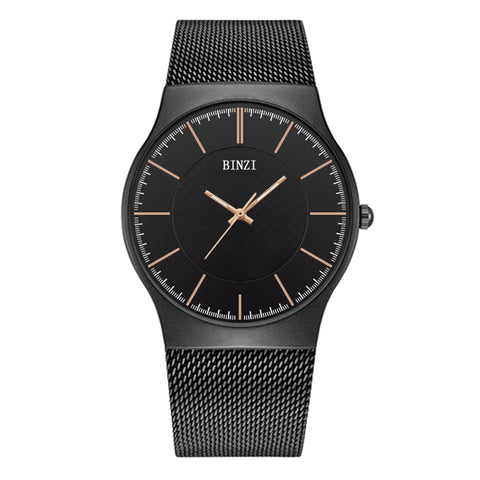 Mens Watches BINZI Top Brand Luxury Waterproof Ultra Thin Clock Male Steel Strap Casual Quartz Watch Men Sports Wrist Watch NEW