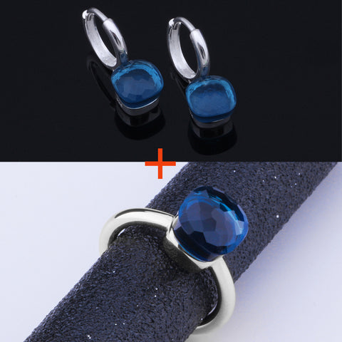 MetJakt Classic Natural  Agate Earring Ring Jewelry Sets Solid 925 Sterling Silver Rings for Women's Wedding Party Jewelry
