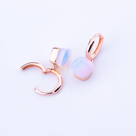 Moonstone Earring Ring Jewelry Sets Solid 925 Sterling Silver Rings with Rose Gold Plated for Women's Jewelry