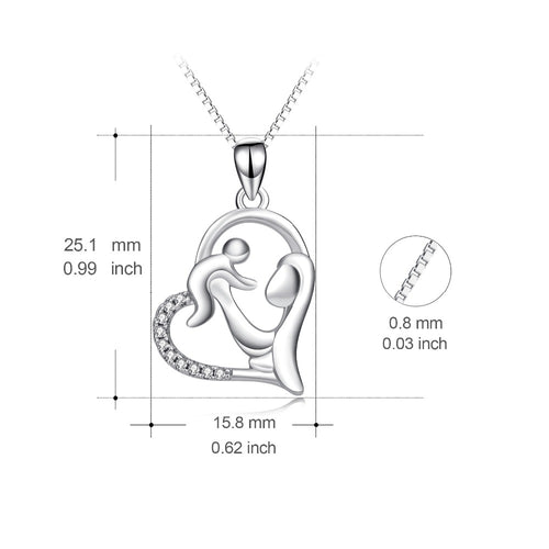 Mother Baby Heart Charm Pendant 925 Sterling Silver Family Love Cubic Chain Statement Necklace Kolye Mother's Day Gift