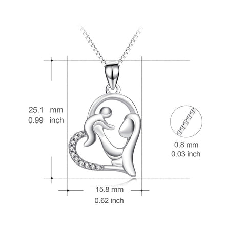 Mother Baby Heart Charm Pendant 925 Sterling Silver Family Love Cubic Chain Statement Necklace Kolye Mother's Day Gift