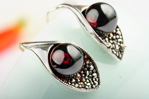 Ms black silver wholesale 925 sterling silver ball garnet earrings