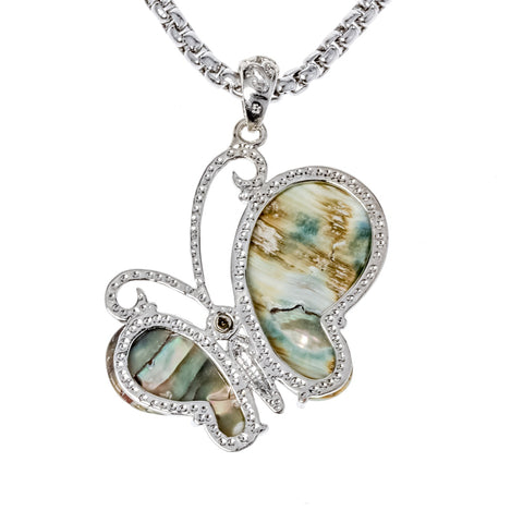 Natural abalone shell butterfly necklace pendant charm W stainless steel chain jewelry birthday gifts for women her girlfriend