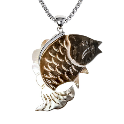Natural sea shell fish necklace pendant W stainless steel chain summer jewelry birthday gifts for women her wife girlfriend