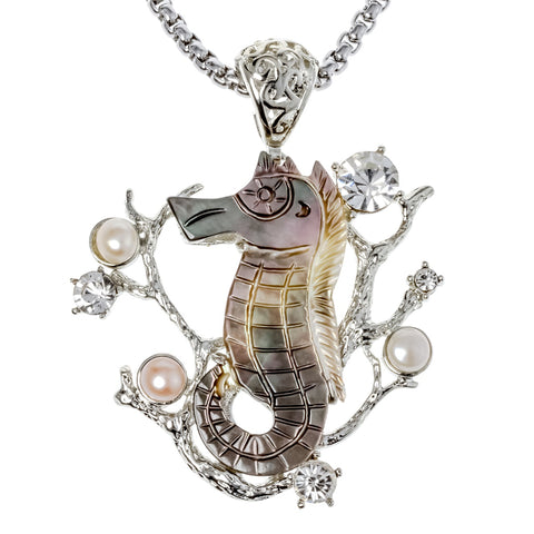 Natural shell seahorse necklace pendant W stainless steel chain jewelry birthday gifts for women her wife girlfriend mom I038