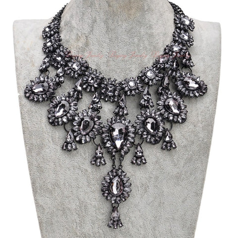 New Arrival Fashion Design Black Chain Big Chunky Statement Elegant 5 Colors Crystal Pendant Necklace For Women Jewelry