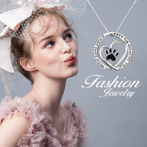 New Fashion 925 Sterling Silver Classic Animal Paw Print Inspiring Message Heart Pendants Necklaces Fashion Women Jewelry