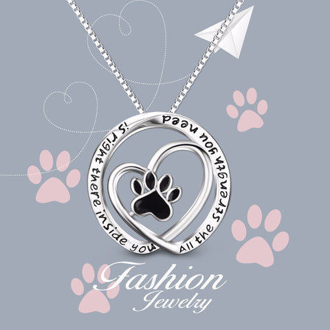 New Fashion 925 Sterling Silver Classic Animal Paw Print Inspiring Message Heart Pendants Necklaces Fashion Women Jewelry