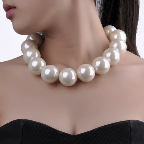 New Fashion Elegant White Resin Pearl Chain  Choker Statement Bib Necklace