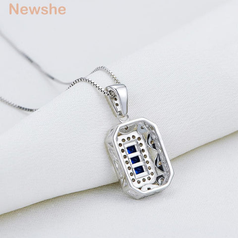 Newshe Gold & White Color Plated Blue Zirconia 925 Sterling Silver Pendant Come with 18 Inches Chain Gift Jewelry for Women