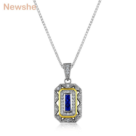 Newshe Gold & White Color Plated Blue Zirconia 925 Sterling Silver Pendant Come with 18 Inches Chain Gift Jewelry for Women