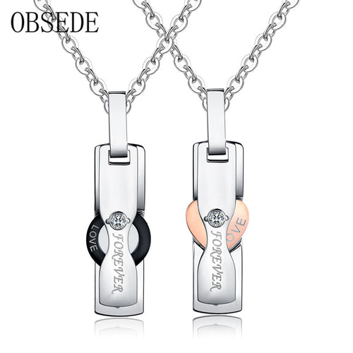 OBSEDE Fashion Couple Necklace Heart Forever Love Crystal Necklace Pendant for Women/Men Wedding Stainless Steel Jewelry