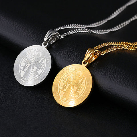 OBSEDE Vintage Couple Jewelry Women Men Necklace Round Christian Jesus Pendants Stainless Steel Necklace Gold/Silver Color