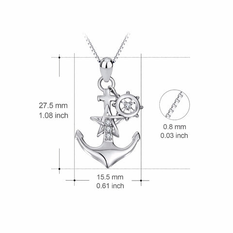 PYX0032 100% Real Pure 925 Sterling Silver Anchor Star Crystal CZ Pendants Necklaces Fashion Jewelry Gift For Women