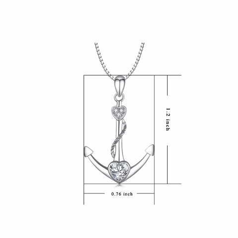 PYX0036 YFN Genuine 925 Sterling Silver Ship Anchor Necklace Crystal Heart Pendants Necklaces Fashion Jewelry Gift For Women