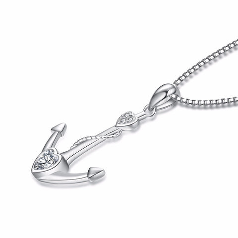 PYX0036 YFN Genuine 925 Sterling Silver Ship Anchor Necklace Crystal Heart Pendants Necklaces Fashion Jewelry Gift For Women