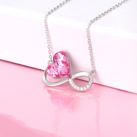 PYX0097 100% Fine 925 Sterling Silver Pink Crystal Love Heart Necklace Infinity Love Pendants Necklaces Fashion Jewelry