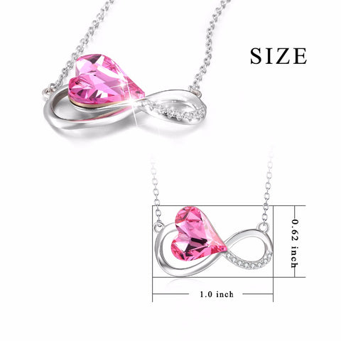 PYX0097 100% Fine 925 Sterling Silver Pink Crystal Love Heart Necklace Infinity Love Pendants Necklaces Fashion Jewelry