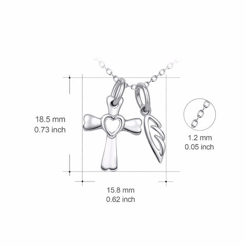 PYX0231 YFN 925 Sterling Silver Cross Necklace Love Heart Cross Pendants Necklaces Dream Wing Collier Fashion Jewelry For Women