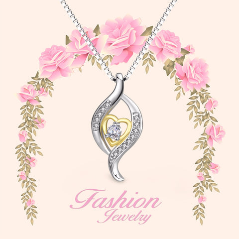 PYX0380 2017 100% 925 Sterling Silver Necklace Cubic Zirconia Gold Color Heart Women Choker Pendants Necklaces Fashion Jewelry