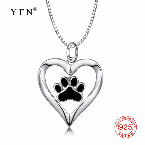 PYX0428 100% Fine 925 Sterling Silver Love Heart Luxury Animal Paw Print Pendants Necklaces Fashion Jewelry For Women Pet Lovers