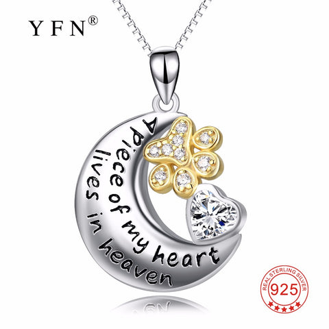 PYX0436 925 Sterling Silver Cubic Zirconia Heart & Moon & Animal Paw Print Pattern Pendants Necklaces Fashion Jewelry For Women