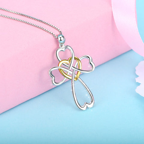 PYX0701 100% Fine 925 Sterling Silver Love Heart Cross Pendants Necklaces Infinity Love Necklace Religiious Jewelry For Women