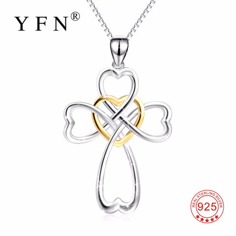 PYX0701 100% Fine 925 Sterling Silver Love Heart Cross Pendants Necklaces Infinity Love Necklace Religiious Jewelry For Women