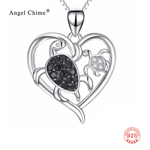 Pure 925 Sterling Silver Turtle Necklace Tortoise Mother & Child Crystal Pendant Statement Necklaces Jewelry Mother's Day Gift