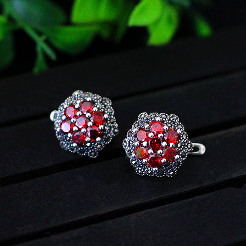 S925 fine jewelry wholesale with  flower ladies exquisite red ear clip