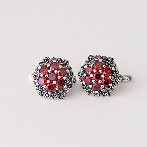S925 sterling silver jewelry wholesale red garnet female ear clip jewelry free shipping