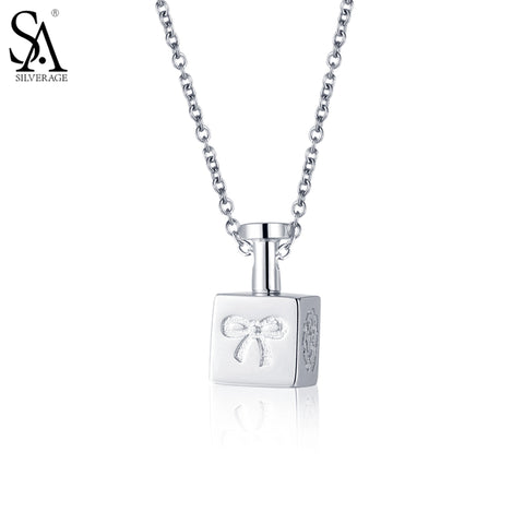 SA SILVERAGE 925 Sterling Silver Star Long Necklaces Pendants for Women Fine Jewelry  Silver Perfume Bottle Pendant Necklace
