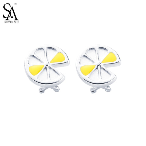 SA SILVERAGE Solid 925 Sterling Silver Lemon Stud Earrings for Women Fine Jewelry Yellow US Domestic Sale
