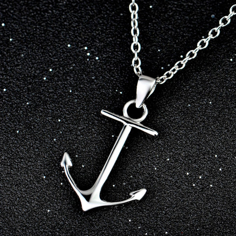 Simple Anchor Pendant  925 Sterling Silver Statement Collier Necklace Women Fashion Jewelry Collares Mujer GND0848X