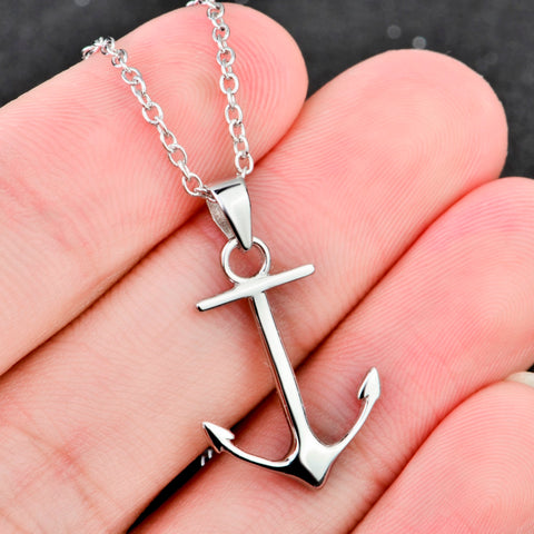 Simple Anchor Pendant  925 Sterling Silver Statement Collier Necklace Women Fashion Jewelry Collares Mujer GND0848X