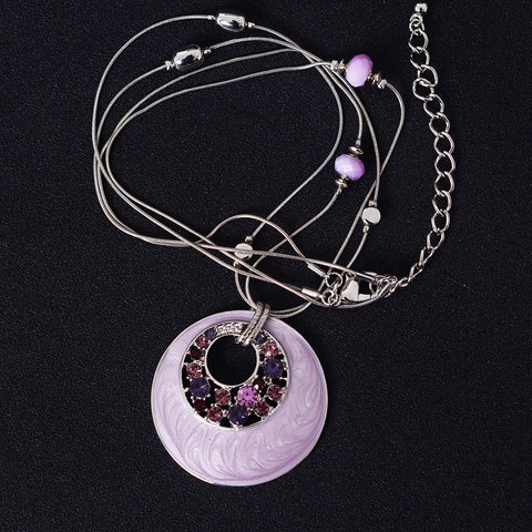 Snuoy Hot Selling Bohemia Purple Rhinestone Round Charm Pendant Beads Necklace Long Chain For Women Girls Gift Best Discount
