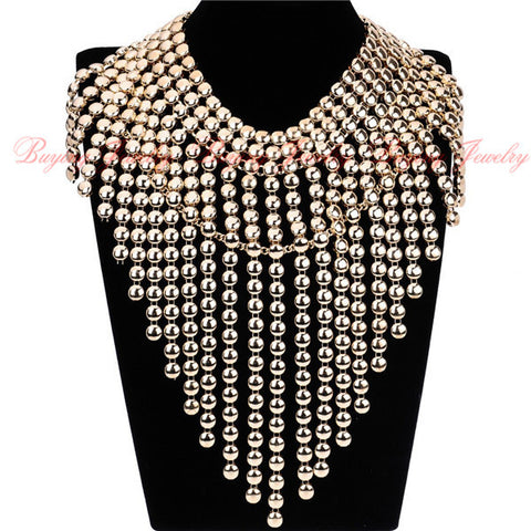 Surper Exaggerated Women Party Fashion Accessories Gold Silver Bubble Alloy Chains Tassels Pendants Vintage Statement Necklaces