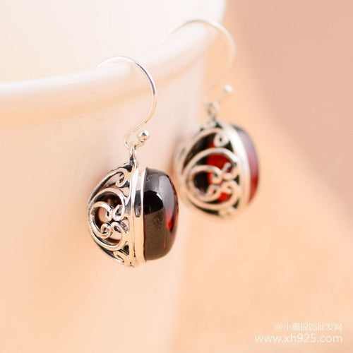 The little black silver 925 sterling silver jewelry garnet Cute little cherry Women earrings