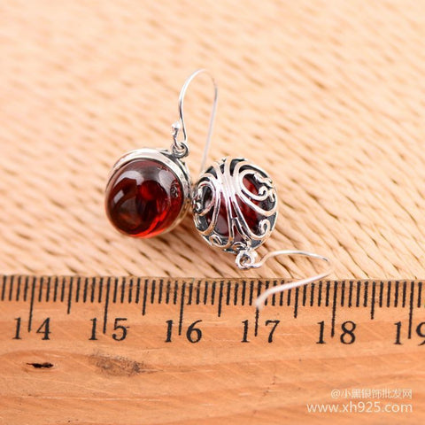 The little black silver 925 sterling silver jewelry garnet Cute little cherry Women earrings