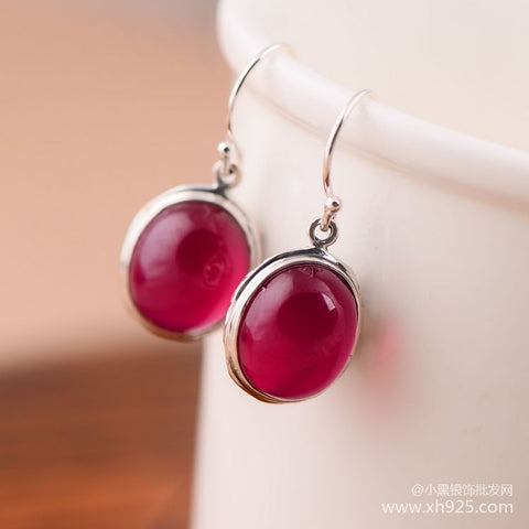 The little black silver wholesale network 925 sterling silver red corundum atmosphere for women fashion earrings