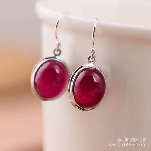 The little black silver wholesale network 925 sterling silver red corundum atmosphere for women fashion earrings