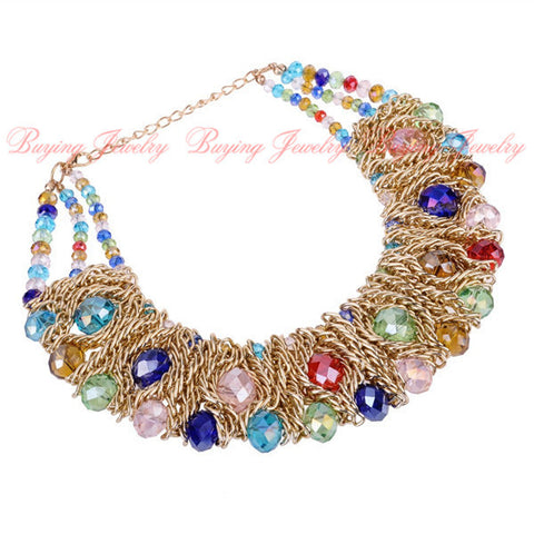 Top New Spring-Summer Design Fashion Jewelry Free Shipping Gold Chain White Crystal Bib Statement Necklace