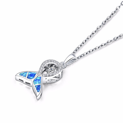 Trendy big star brand Pendants Fine Silver jewelry Blue Fire Opal WhaleTail Dancing Natural Topaz Pendant Silver Chain Best Gift