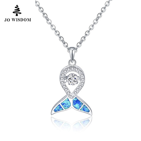 Trendy big star brand Pendants Fine Silver jewelry Blue Fire Opal WhaleTail Dancing Natural Topaz Pendant Silver Chain Best Gift