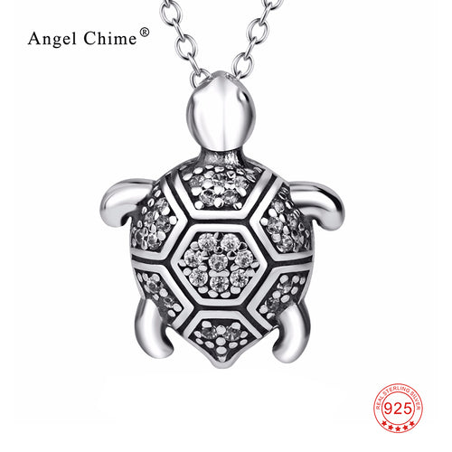Vintage Turtle Crystal CZ Pendant 925 Sterling Silver Statement Necklaces Tortoise Choker Jewelry For Women