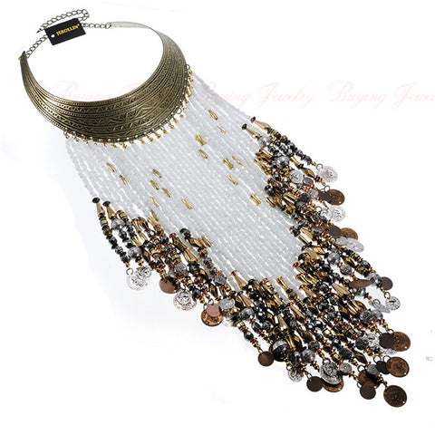 Vintage Women Jewelry Pendant Resin Tassels Statement Choker Bib Necklace