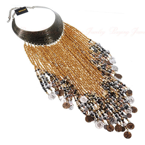 Vintage Women Jewelry Pendant Resin Tassels Statement Choker Bib Necklace